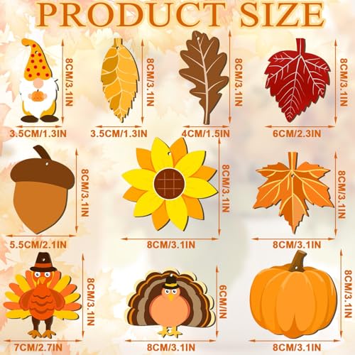 Decyool 7377 50 Pieces Thanksgiving Wooden Ornaments Fall Autumn Leaf Blanks Pendants Maple Leaves Pumpkin Unfinished Wood Slices Hanging thumb #5