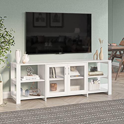 White TV Stand with Storage for TVs up to 70 Inches