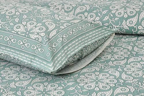 Image of King Size Cotton Bedsheet | 300 TC | 100% Cotton Flatsheet King Size with Two Pillow Covers | (254 * 274 cm, Emerald Bloom)