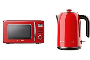 Galanz 0.9 Cubic Foot Retro Microwave and 1.7 Liter Electric Kettle Bundle in Red