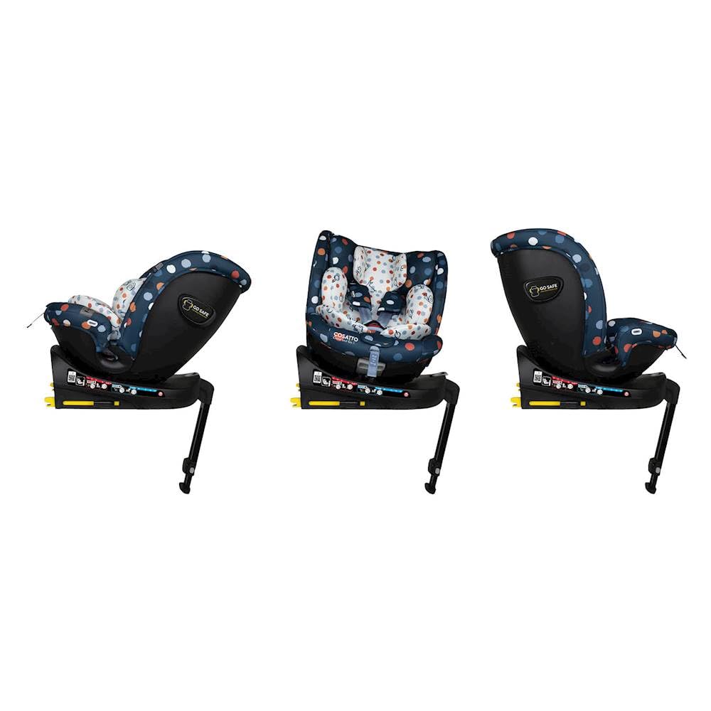 COSATTO Come & Go - Seggiolino auto girevole a 360°, dalla nascita a 4 anni (0-105 cm), gruppo 0/0+/1 base integrata ISOFIX, R129, ERF, protezione dagli impatti laterali, 5 punti Plus anti fuga (Spot