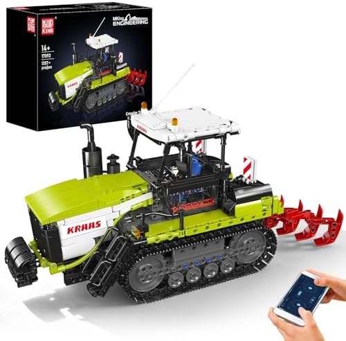 Mould King 17093 Technik Raupenschlepper-Baustein-Modell | APP/2.4G-Dual-Fernsteuerung | Vordere Schaufel Heben/senken, öffnbare Fahrerkabine, Raupenlenkung | MOC Baumaschinen-Baue