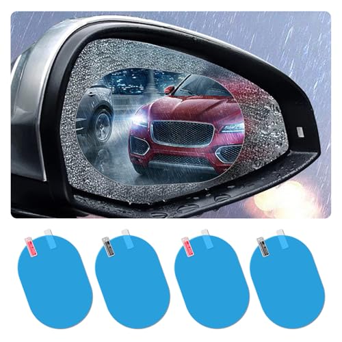 Linsdala 4PCS Car Rearview Mirror Rainproof Film, Anti-Fog Glare HD Nano Coating, Auto Rear View Waterproof Transparent Sticker for Cars Trucks SUVs (Oval)