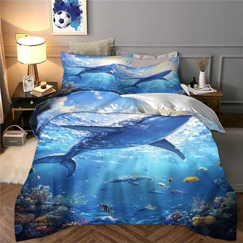 Parure de lit 140x200 ocean housse de couette microfibre fermeture eclair