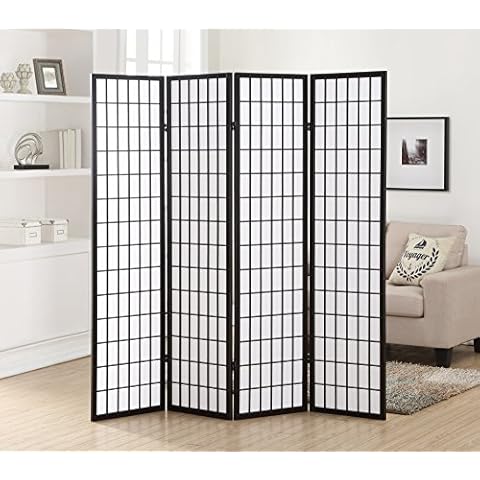 Roundhill Furniture 4 Panel Oriental Shoji Screen Room Divider, Black Cover
