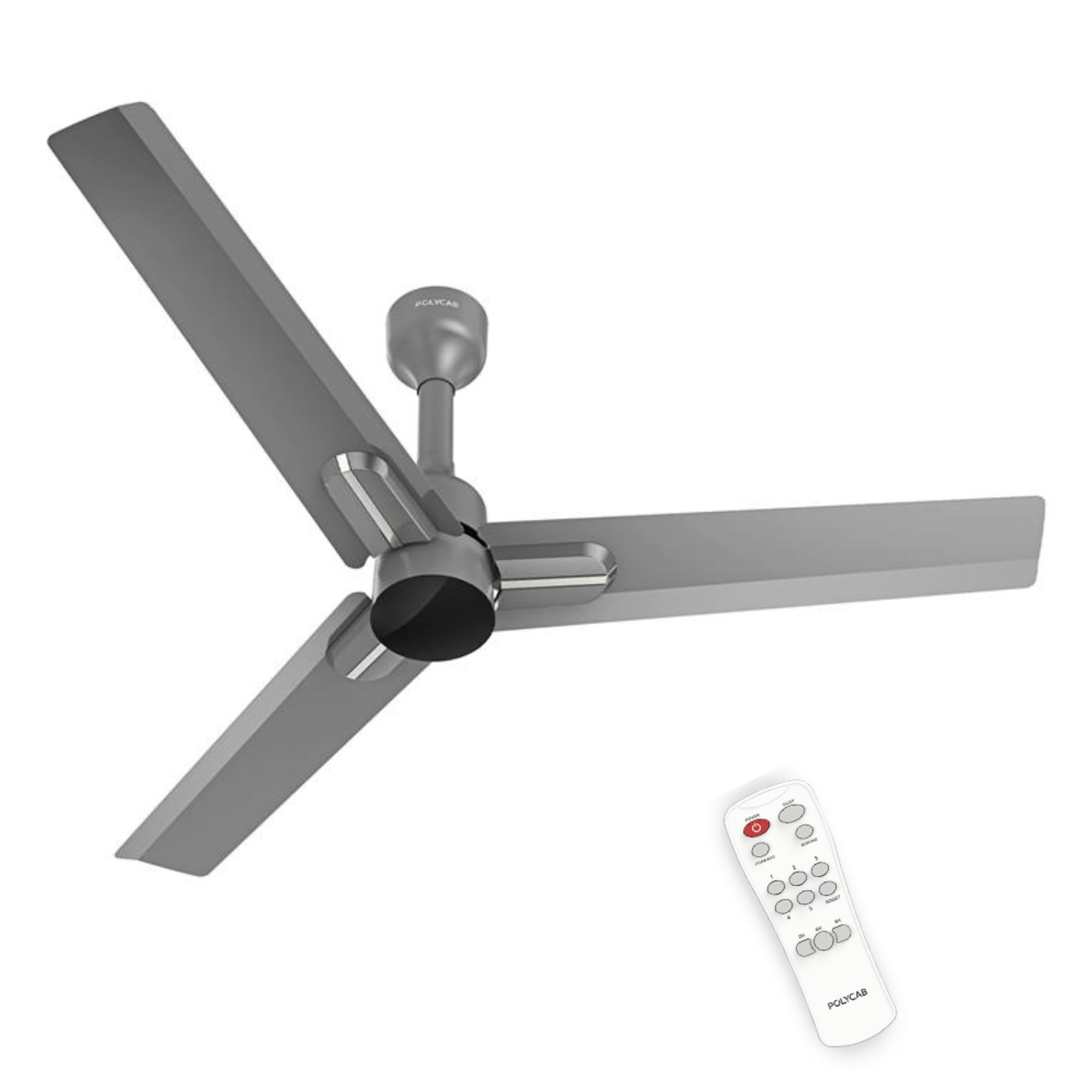 POLYCAB Wizzy Neo 1200mm 5-Star BLDC, Remote Ceiling fan for Living Room| 55% Energy Saving, 100% Copper, High Air Delivery, 6 Speed Setting, Reversible & Timer | 4-yr Warranty【Grey Chrome】