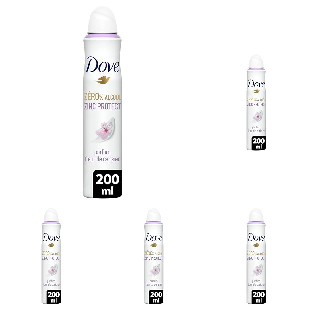 DOVE Deodorant für Damen, Zinc Protect – Spray, 0% Alkohol – Duft Kirschblüte – 72 Stunden Geruchsschutz – 200 ml (Packung mit 5)
