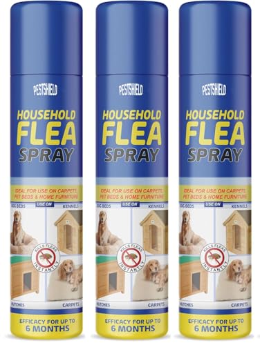 Flea Spray Flea & Larvae killer Cat Dog Pets Bed Carpet Home 200 ml cans (3 X cans)