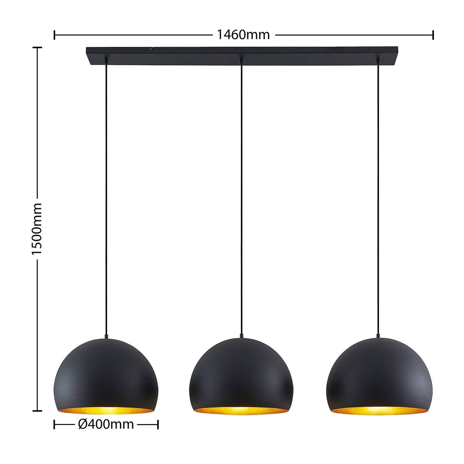 Lindby Esstisch Pendelleuchte schwarz gold Metall, Hängeleuchte Esszimmer 3x E27 ohne Leuchtmittel Hängelampe Wohnzimmer Pendellampe Esszimmerlampe