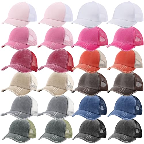 Image of Suhine 24 Pcs Blank Trucker Hat Bulk Unisex Mesh Baseball Cap for Sublimation Embroidery Vintage Adjustable Hat for Men Women