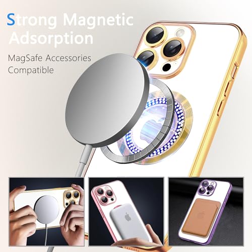 Image of Misscase for iPhone 14 Pro Max Magnetic Glitter Case Compatible with MagSafe,Full Protection Slim Shockproof Anti-Scratch Case with Camera Lens Protector Logo View Dust-Proof Net for Wome Gold