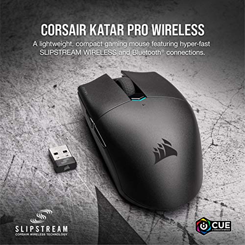 Image of Corsair Katar Pro Wireless, Lightweight FPS /MOBA Bluetooth, Wi-Fi Gaming Mouse with Slipstream Technology, Compact Symmetric Shape, 10000 DPI (Black)