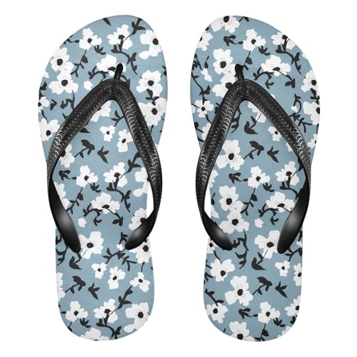 White Blossom Branch Flip Flops for Beach Thong Sandals Anti-slip Lightweight Shower Shoes for Summer Travel Swim