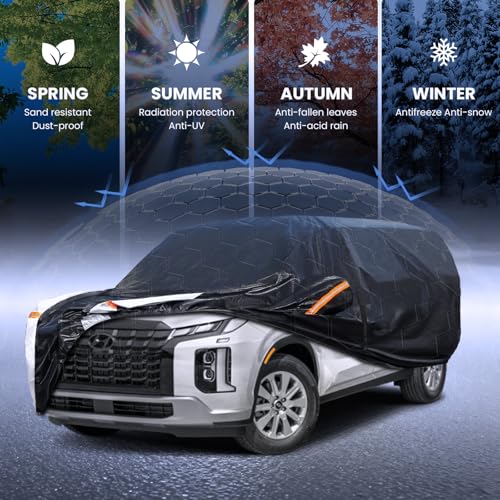 Image of Multi-Layer Car Cover Custom Fit for Hyundai Palisade(2018-2026), 100% Waterproof All Weather for Automobiles, Gift with Towel, Heavy Duty Car Covers for Rain Sun UV Protection with Door Zipper