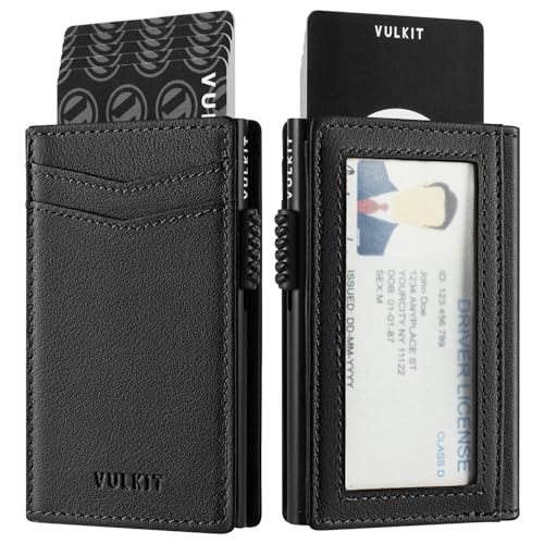 Image of VULKIT Men's Slim Wallets Pop Up Card Holder RFID Blocking Metal Wallet Minimalist Design Holds Up to 11 Cards