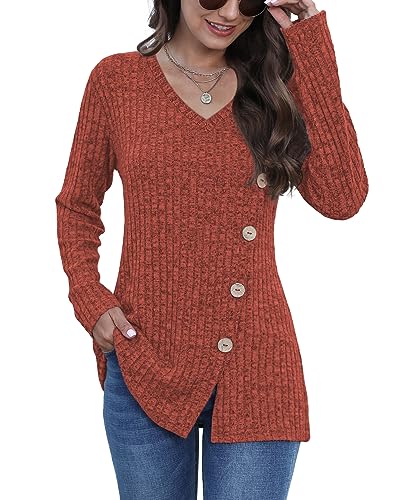 Image of JomeDesign Womens Sweaters Long Sleeve Shirts V Neck Sweatshirt Loose Casual Tunic Tops