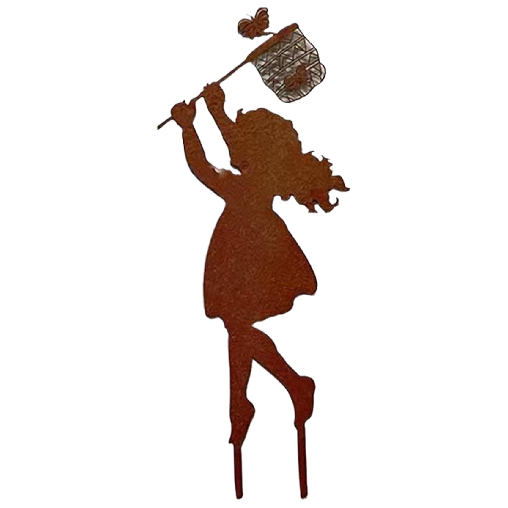 Hintyne metal silhouette stake Metal Fairy Silhouette, Boy Girl Silhouettes Chasing Butterfly Fairy Yard Stakes Vintage Garden Sculpture, Girl