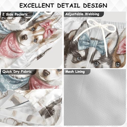 DOMIKING Huskys Bow White Toddler Boys' Swim Trunks Mesh Lining Swim Shorts for Boys Beach Pool Adjustable Waist 2T3