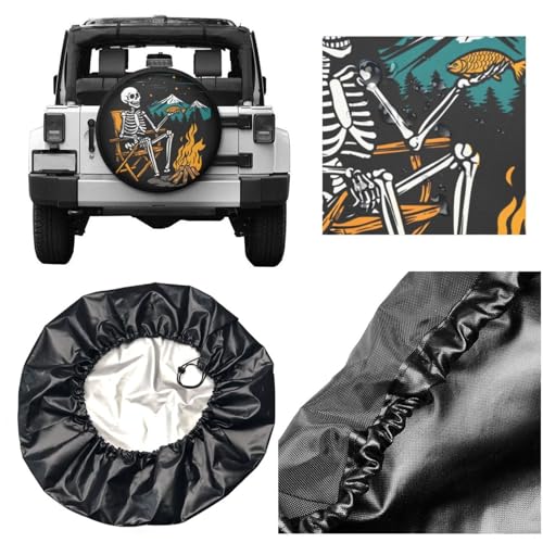 Image of Happy Skeleton Campers Spare Tire Cover-Cute Funny Waterproof Universal Spare Wheel Tire Covers Fit for Rv SUV Truck Camper Travel Trailer Accessories,15 inch