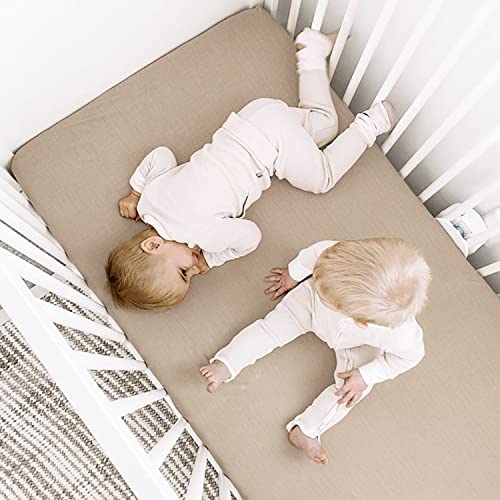 Image of GRSSDER 100% Cotton Muslin Crib Sheet 2 Pack - Breathable & Ultra-Soft Fitted Crib Sheets for Standard Baby & Toddler Mattresses, 52 inchx28 inch with 9 inch Deep Pocket, Snug Fit All-Around Elastic