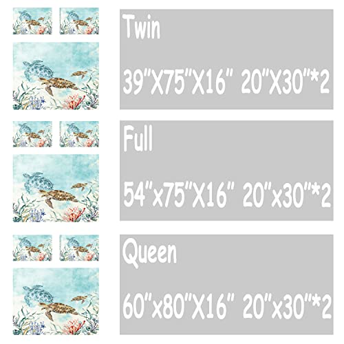 Cvhouse Sea Turtle Bed Sheets Sets Full Size,Watercolor Ocean Sea Turtle Bedding Sets For Kids Teens,Sea Turtle Fitted Sheet Sets,1 Flat Sheet & 1 Fitted Sheet With 2 Pillow Cases - 4 Pieces #TOP6
