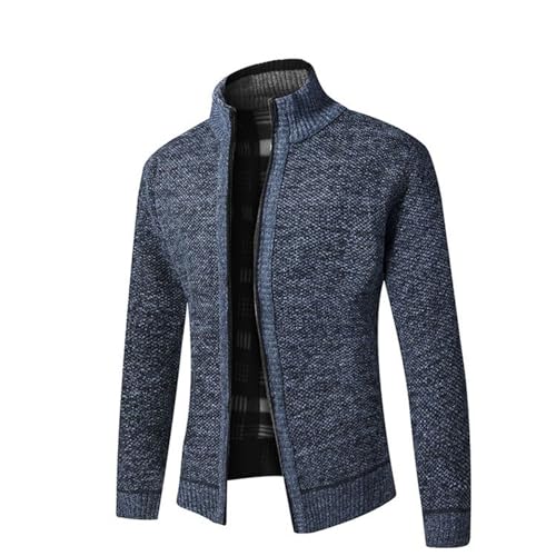 Lu's Chic Men's Long Sleeve Cardigan Sweater Knitted Full Zip Zip Up Fleece Lined Sweater Top2
