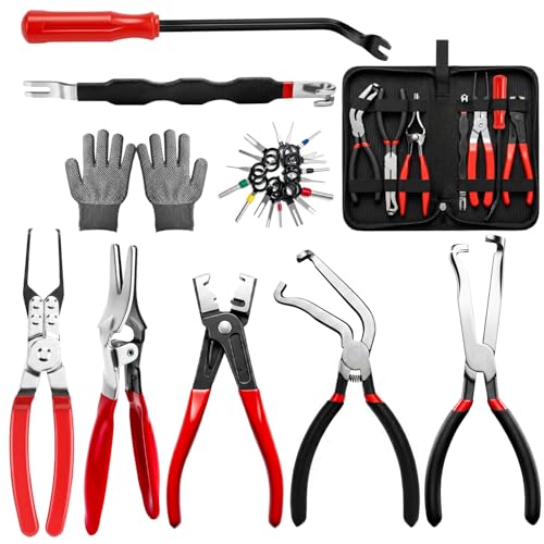 GRENTOOL 10-Piece Electrical Disconnect Pliers Kit for Cars Automotive Electrical Plug Connector Disconnect Tool and Connector Separator and Hose Clamp Pliers Includes Terminal Pin Removal Tool