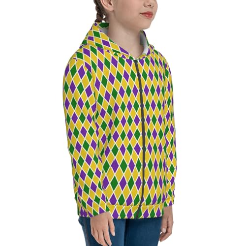 Mardi Gras Purple Yellow Plaid Kid Hoodies Boys Zip Up Sweatshirts Girls Pullover with Pocket4