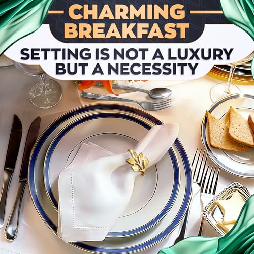 Image of Easter Gold Napkin Rings Set of 12 - Gold Leaf Napkin Rings Set | Elegant Design Napkin Ring Holders for Easter Table Decorations, Festive Dinners, Special Events & Holidays, Kitchen Gifts for Hosts