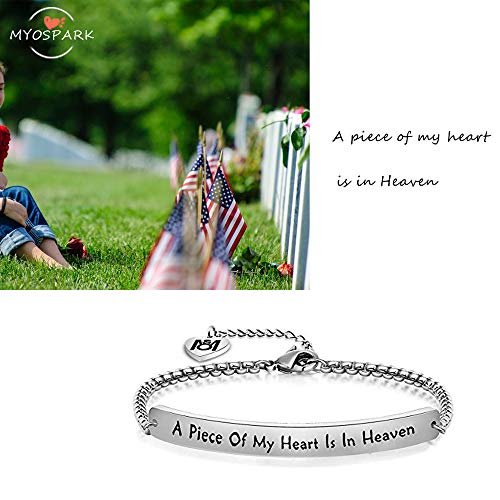 MYOSPARK A Piece of My Heart is in Heaven Memorial Bracelet Hand Stamped Bracelet Loss Memorial Gift3