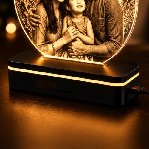 Image of Customized Photo Plaque | Personalized Printed Frame Acrylic Tabletop (Warm Moon Light, B&W - Engraving)