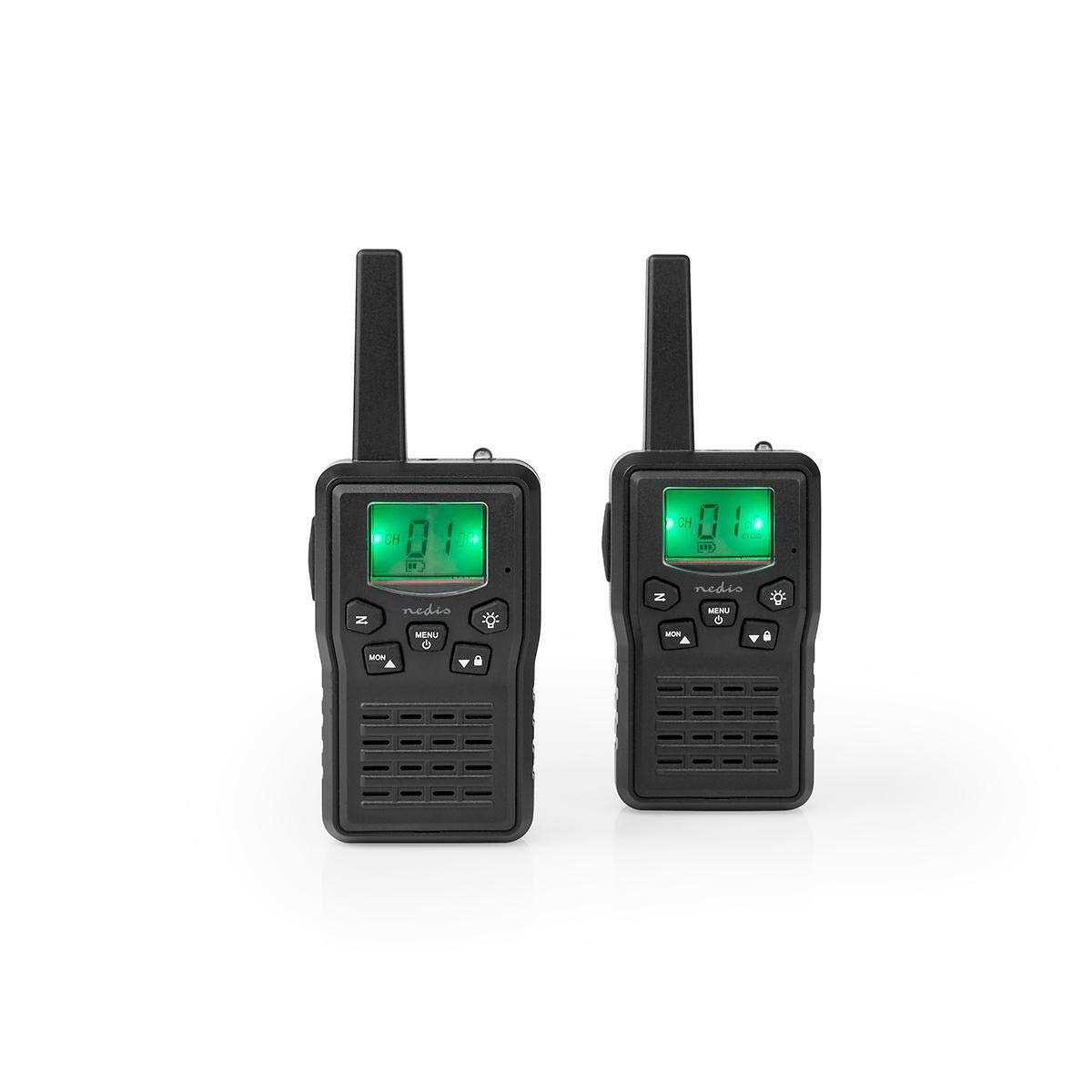 NEDIS Walkie-Talkie MicroUSB Recargable, Tiempo de conversación de 6 Horas, Alcance de 10 km, Base de Carga, 2 Piezas, Negro