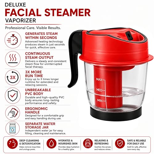 Image of Facial Steamer Vaporizer for Instant Cold and Cough Relief (Red)