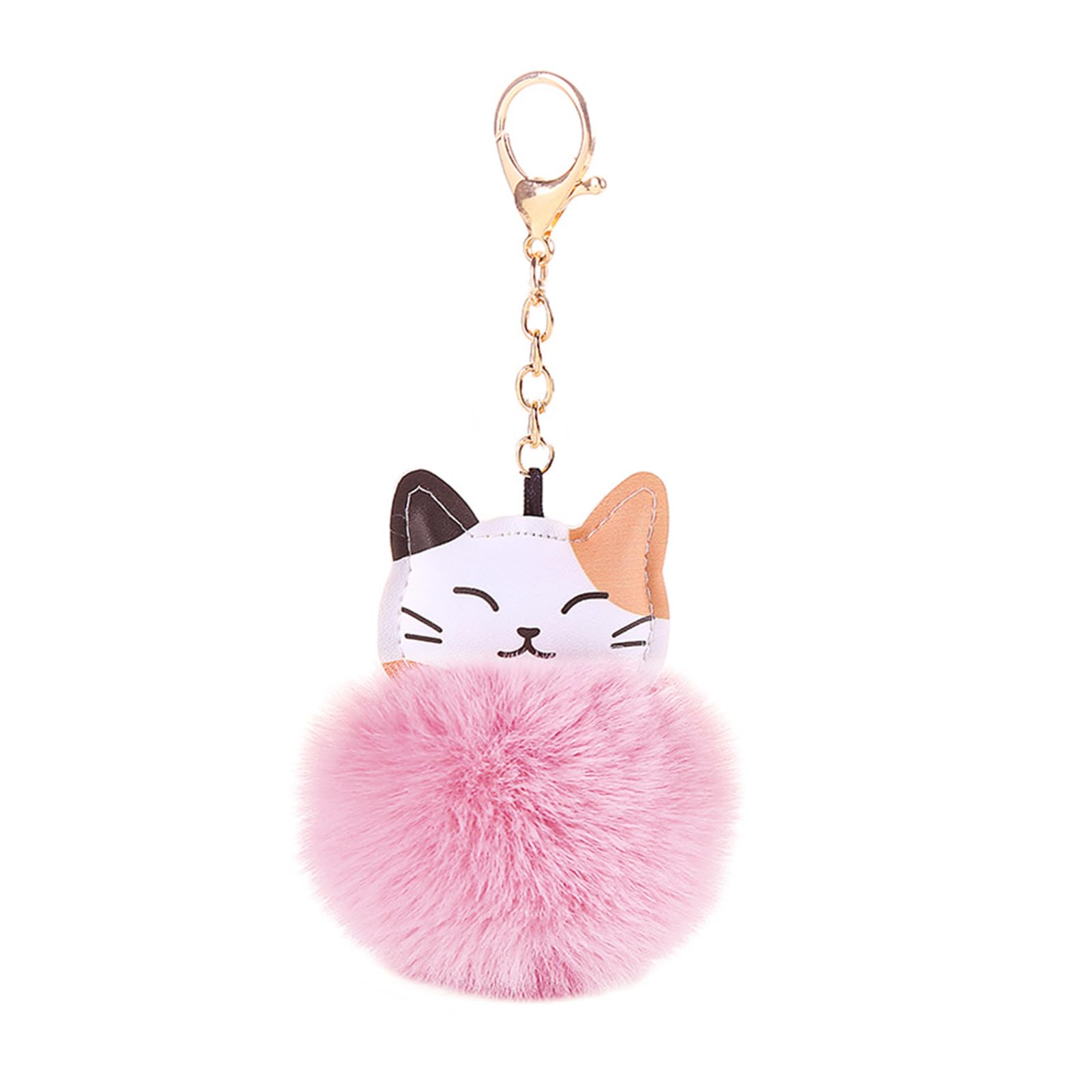 Fluffy Cat Pom Pom Ball Keychain - Cute Kitty Plush Ball Accessory Keyring for Women Bag Decoration