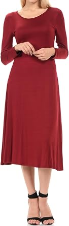 iconic luxe Womens Long Sleeve A-Line Fit and Flare Midi Dress Formal Casual