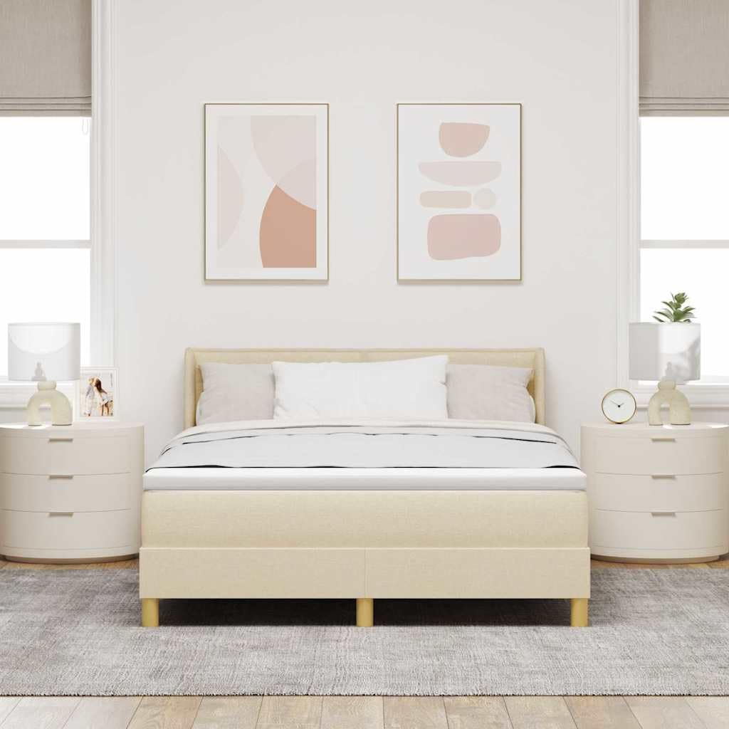 Boxspringbett mit Matratze und Topper Creme 140 x 200 cm Stoff, Doppelbett mit Lattenrost und Kopfteil, modernes Design für Schlafzimmer, langlebig und bequem
