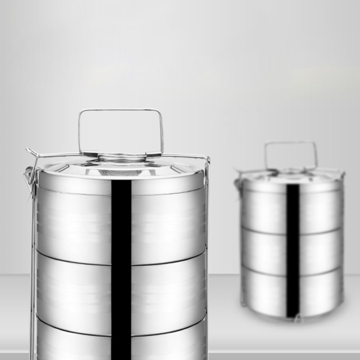 VICASKY Fiambrera que Mantiene el Sabor Original de Acero Inoxidable Diseño de 4 Niveles Térmica Caja de Almuerzo Portátil y Es Fácil de Transportar para Trabajo y Hogar