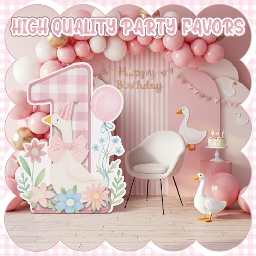 Image of Croblissful One Silly Goose Party Decorations 1st Birthday Backdrop Duck Animal Background Prop for Birthday Baby Shower Party Supplies(Light Pink,One Goose)