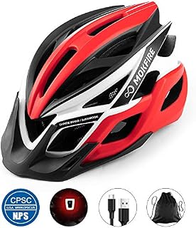MOKFIRE Adult Bike Helmet with Rechargeable USB Light, Bicycle Helmet CPSC Certified