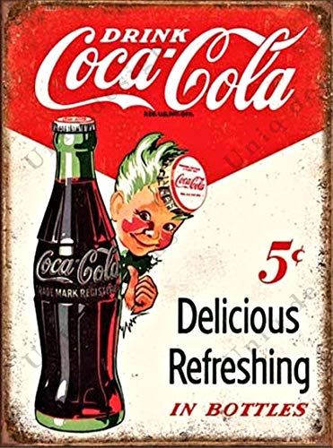 UNiQ Designs Plaque en métal Coca-Cola - Décoration murale rétro - Affiche Coca Cola vintage des années 50 - 30,5 x 20,3 cm