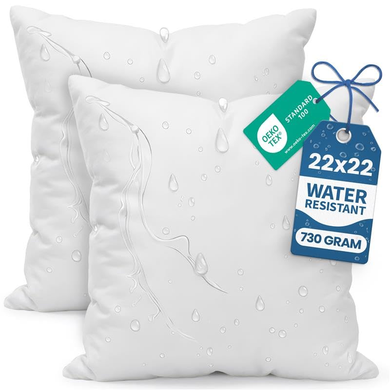 Image of Utopia Bedding Outdoor Pillow Inserts 22 x 22 Inches (Pack of 2, White), Water Resistant Garden Throw Pillows for Patio and Porch Furniture