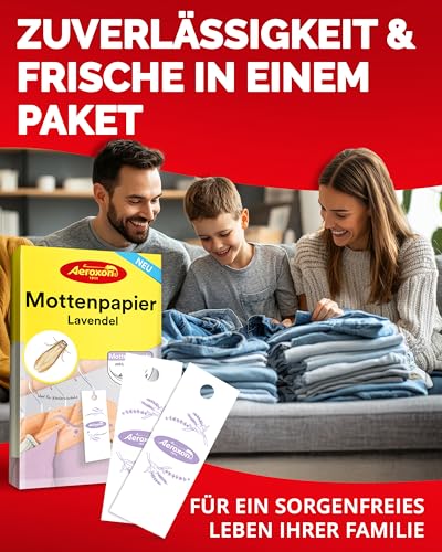Aeroxon Mottenschutz für Kleiderschrank – 24 Mottenpapier gegen Kleidermotten, Lavendel Mottenabwehr für Kleidung & Textilien, Mottenpapier für Kleiderschrank mit Langzeitwirkung bis zu 3 Monate