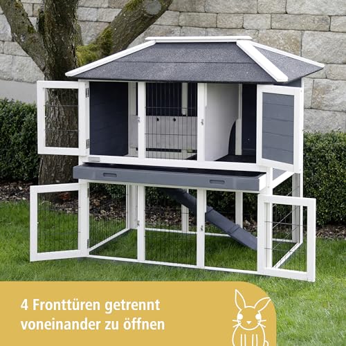 Kerbl Pet Nagerstall Villa, Kleintierstall, Nagerstall, 118x68x118cm, Holz, Hasen, Kaninchen, wetterfestes Dach