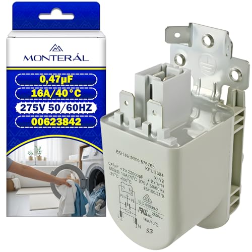 Condensateur Antiparasite pour Machine a Laver 0,47µF 16A/40°C 275V 50/60Hz avec le Code Original 00623842 623842 9000 676768 pour Bosch pour Siemens -...