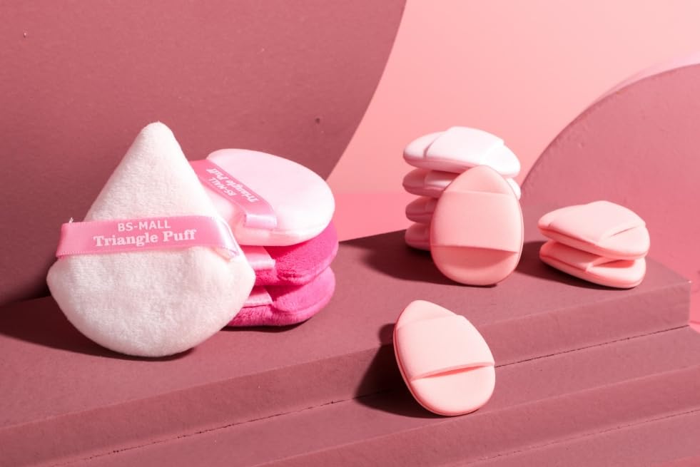 BS-MALLPowder Puff with Small Mini Figure Makeup Sponge For Concealr Powder Blush Pack of 12 Pink