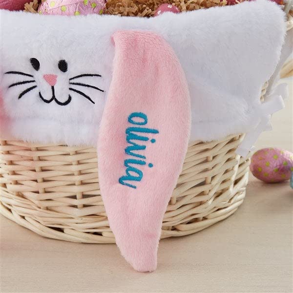 Miniatura 3 de Personalization Universe Forro personalizado para cesta de Pascua de conejito bronceado y canasta blanca con mango plegable