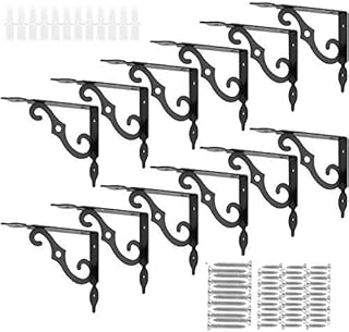 Acrux7 5.5 x 4.3 inch Decorative Shelf Brackets 12 Pack Heavy Duty Black Metal Shelf Brackets with Screws, Shelf Support Angle Brackets for Shelves - L Brackets Heavy Duty Floating Shelf Brackets