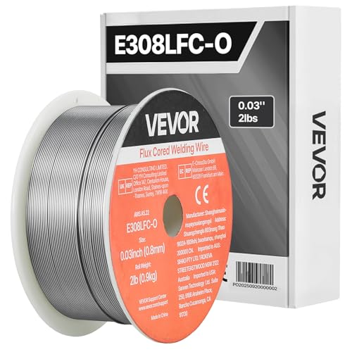 VEVOR Flux Core MIG Welding Wire E308LFC-O 0.03-inch 2 LBS Gasless Stainless Steel Welding Wire with Low Spatter for All Position Arc Welding Self-Shielded for Outdoor Use