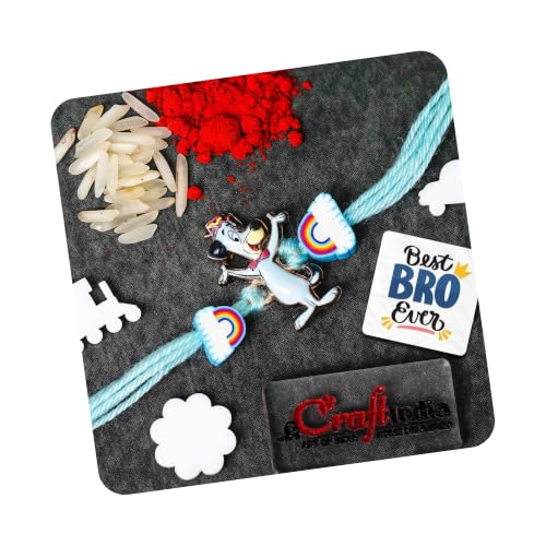 Image of eCraftIndia Cute Dog Rainbow Designer Rakhi | Best Bro Ever Fridge Magnet | Roli Chawal Pack | Pet Rakhi for Dog 3 pcs