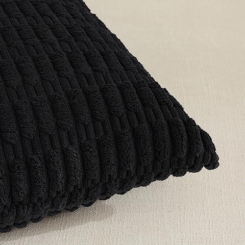 Fancy Homi 2 Packs Black Decorative Throw Pillow Covers 22X22 Inch For Living Room Couch Bed Sofa, Rustic Farmhouse Boho Home Decor, Soft Striped Corduroy Square Cushion Case 55X55 Cm #TOP3